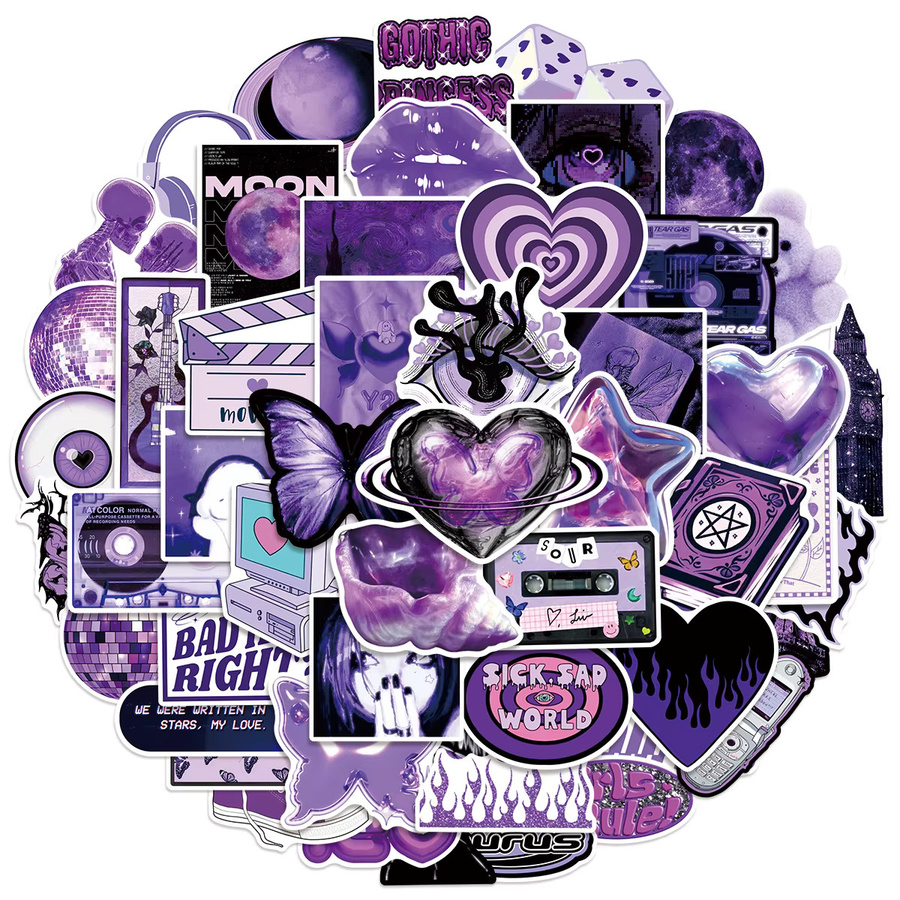 50 oder 100 Stück lila Y2K Mädchen Doodle Aufkleber, wasserfeste Aufkleber für Schreibwaren, Telefon, Koffer, Roller, Helm und Auto - Bild 3