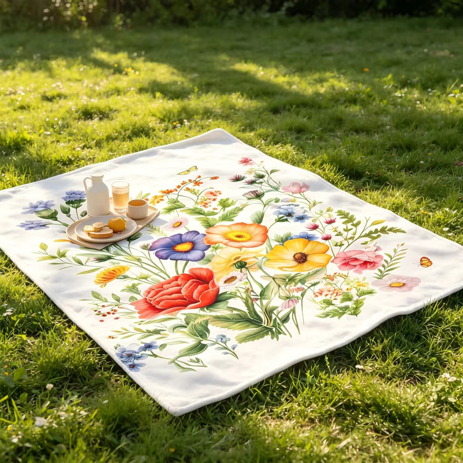 Vintage Blumen-Flanell-Decke mit Schmetterlings- und Wildblumenmuster in Multicolour aus Polyester - Bild 3