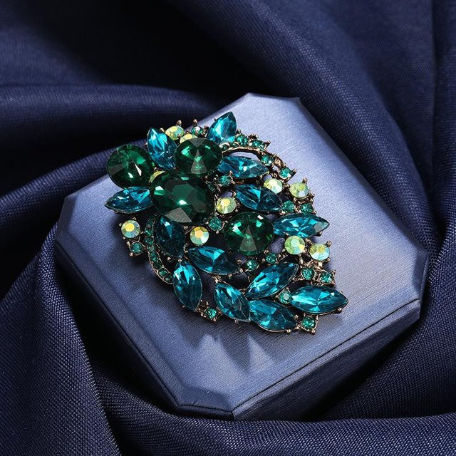 YIRAN Brosche Kreuz, Smaragd, Strass, Blau, Damen - Bild 1
