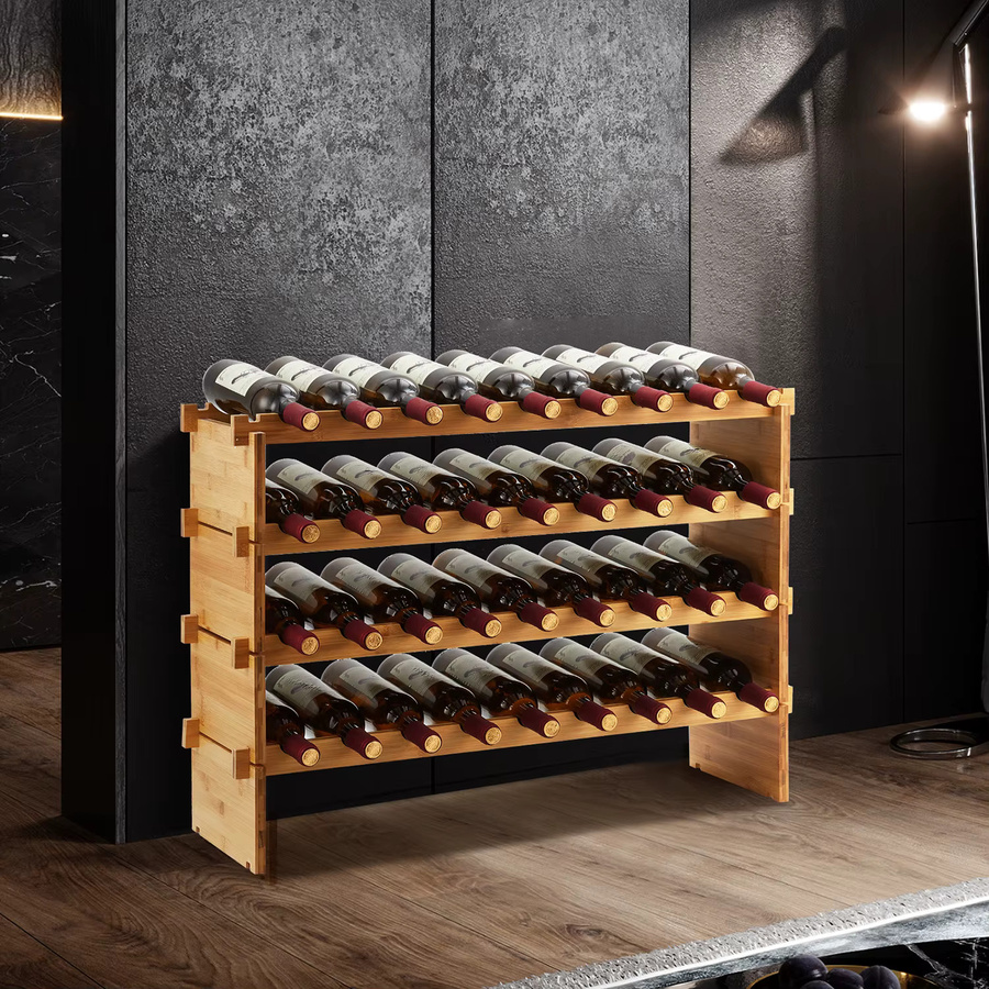 HiMISS Stapelbares Weinregal aus Bambus in Braun, Modulares Holz-Aufbewahrungsregal für Küche und Bar, B/T/H: 54,0 x 26,0 x 4,0 cm - Bild 2