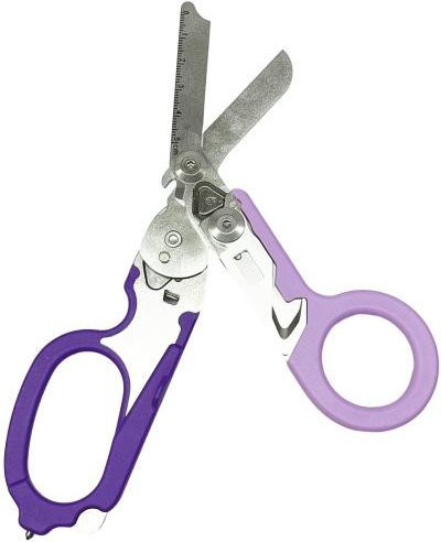 Multifunktionale Notfallschere von LUCKY TOOLS als kompakte Taschenklappschere aus Edelstahl in Violett - Bild 1
