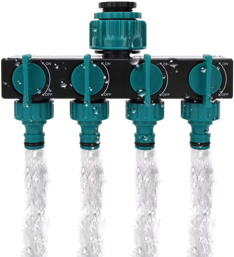 4-Wege-Wassersplitter mit europäischem Standardgewinde für Gartenbewässerung, 1 Zoll, 3/4 Zoll und 1/2 Zoll, Armaturenventil in Grün und Schwarz - Bild 3