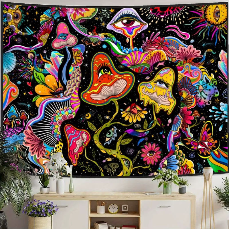 VIKAMA Wandteppich mit Fantasy-Magiepilz-Augen Motiv, mehrfarbiger Wandbehang im Bohemian-Stil für dein Wohnzimmer oder Schlafzimmer, B: 60 cm, H: 40 cm - Bild 2