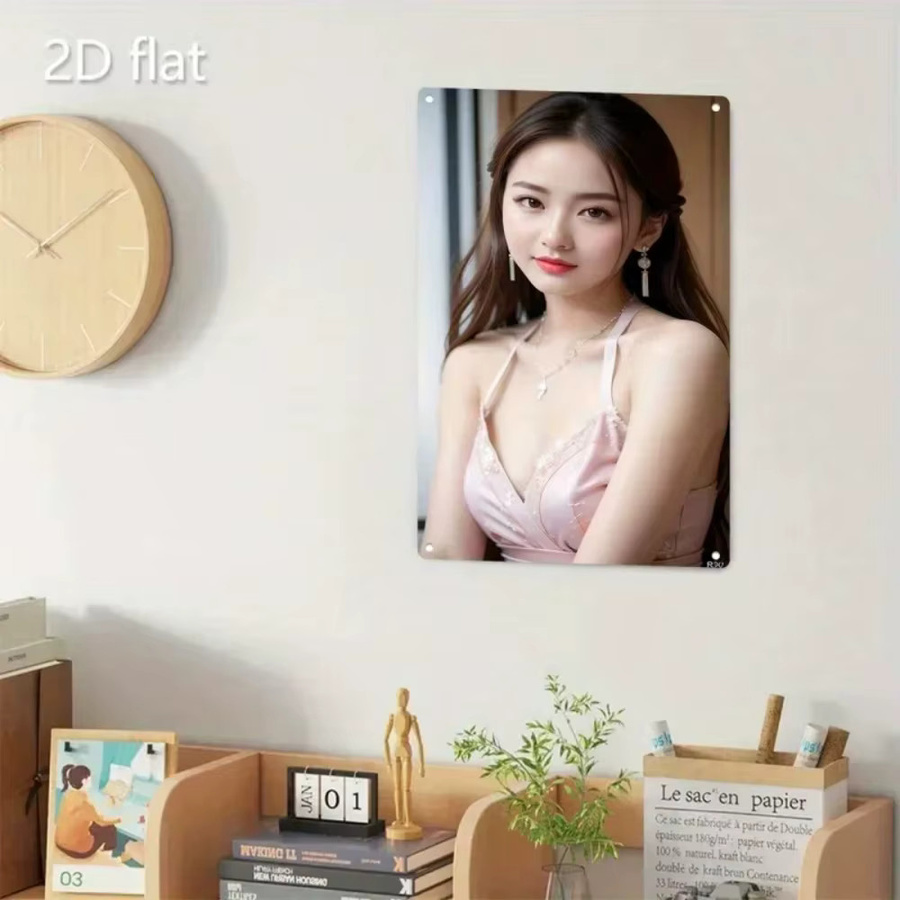 Flowerin Retro Wandkunst Metallschild Minimalistisches Weibliches Gesicht Poster in Rosa Blush - Bild 4