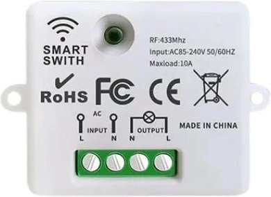 YJMP Kabelloser Fernbedienungs-Lichtschalter 433MHz Mini-RF-Relaismodul 10A mit 100 Meter Reichweite für LED-Lampen und Ventilatoren in Silber - Bild 1