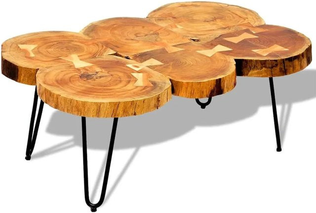 vidaXL Couchtisch aus Massivholz Akazie in Braun mit 6 Baumscheiben, B/T/H: 60 x 60 x 35 cm - Bild 1