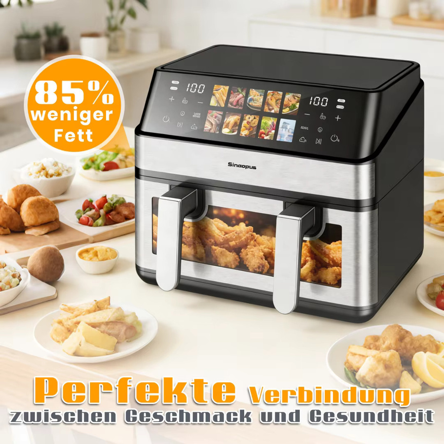 Sinaopus Heißluftfritteuse mit Touch-Steuerung und Digitalanzeige, 8,5 l, Schwarz - Bild 4