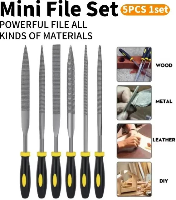 KRIOCY Mini Metall Feilen Set aus 5 Stück für Holz und Stahl, Raspel und Nadel Feilen für Carving, Länge: 140 mm und 160 mm - Bild 1