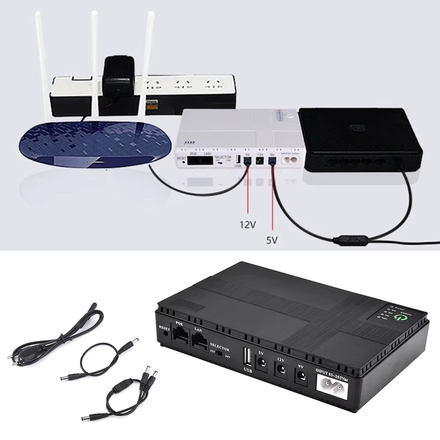 diymore UPS DC Notstromversorgung 10400mAh für Router und optisches Modem in Schwarz mit eingebautem Adapter und PoE 5V 9V 12V - Bild 3