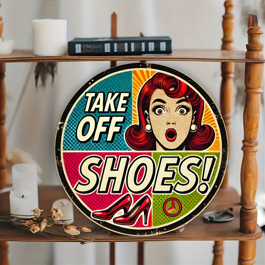 Potdemiel Vintage-Wandschild Take Off Shoes aus Metall, runde Metalldekoration in Multicolour, Durchmesser: 19,81 cm - Bild 3