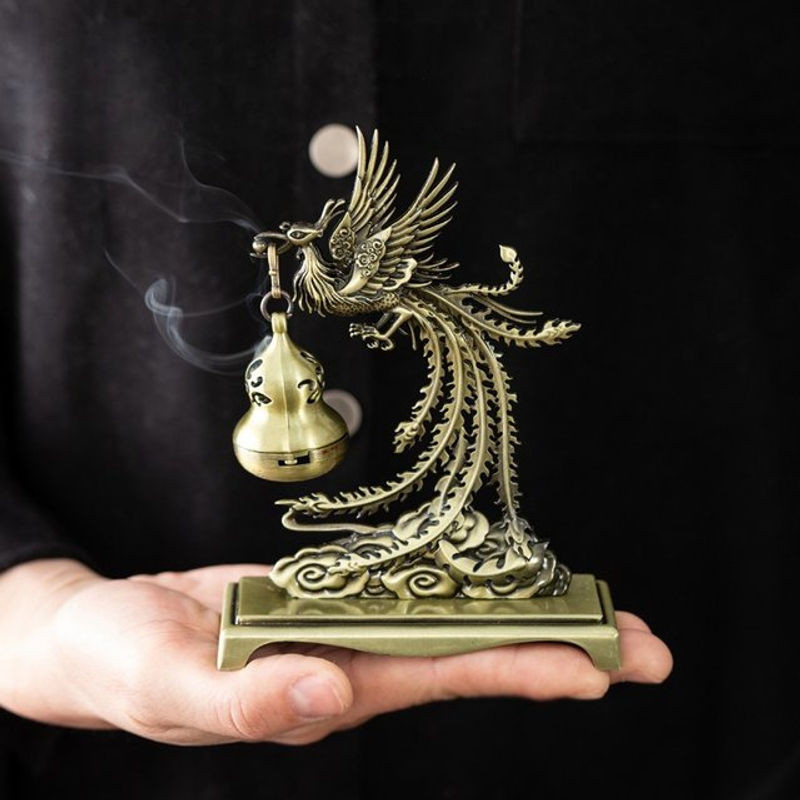 Goldener Phoenix Weihrauchhalter aus Metall als hängender Aroma-Brenner für dein Zuhause - Bild 1