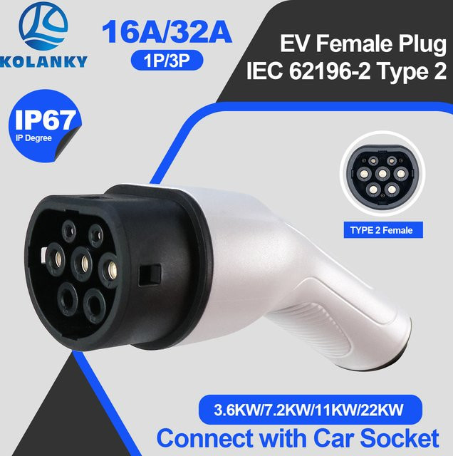 KOLANKY Typ 2 EV-Buchse Ladestecker IEC 62196-2 für Elektrofahrzeuge in Weiß (3,6/7,2/11/22 kW, 1P/3P) - Bild 1