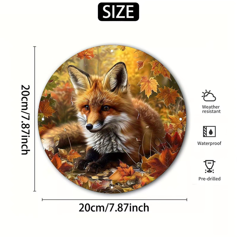 Potdemiel Rundes Metallschild Fuchs in Herbstlandschaft, Durchmesser: 20 cm, Mehrfarbig - Bild 3