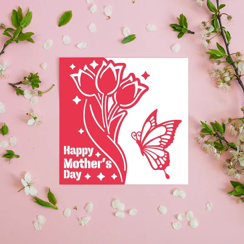 3 Stück Stanzformen Set aus Kohlenstoffstahl mit Tulpen, Schmetterlingen und Love You Schriftzug für DIY Bastelarbeiten - Bild 2
