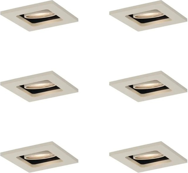 QAZQA Set mit 6 modernen quadratischen Einbaustrahlern in Beige, GU10, drehbar und kippbar, Durchmesser: 50 mm - Bild 1