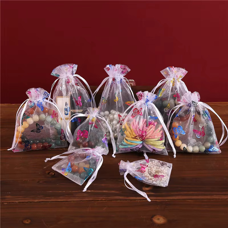 Regenbogen Schmetterling Organza Schmucktaschen mit Kordelzug für Hochzeiten, Partys und Geschenke in Multicolour - Bild 3