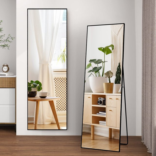 Rosahqnda Moderner quadratischer Standspiegel in Schwarz und Gold für Wohnzimmer und Schlafzimmer - Bild 1
