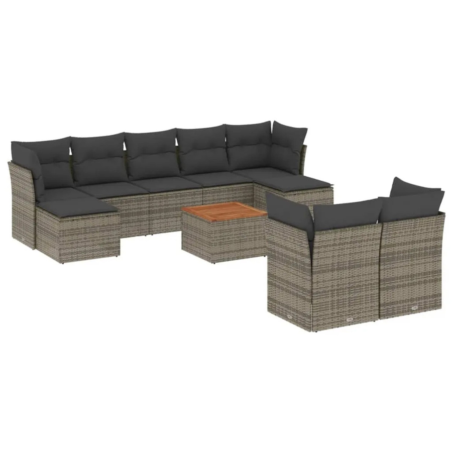 vidaXL 10-tlg Garten-Sofagarnitur in L-Form aus grauem Poly-Rattan mit Kissen und pulverbeschichtetem Stahlgestell - Bild 2