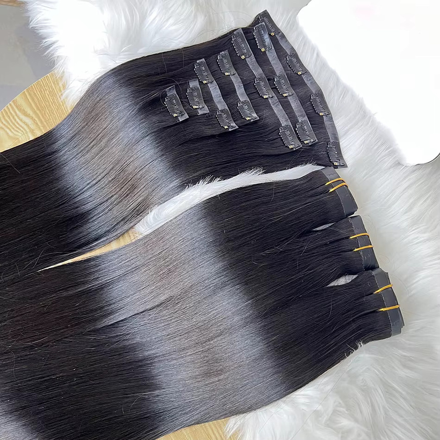 Echthaarverlängerungen mit Clips, # 1B, 7 Stück/Set, 100 g, Unisex - Bild 2