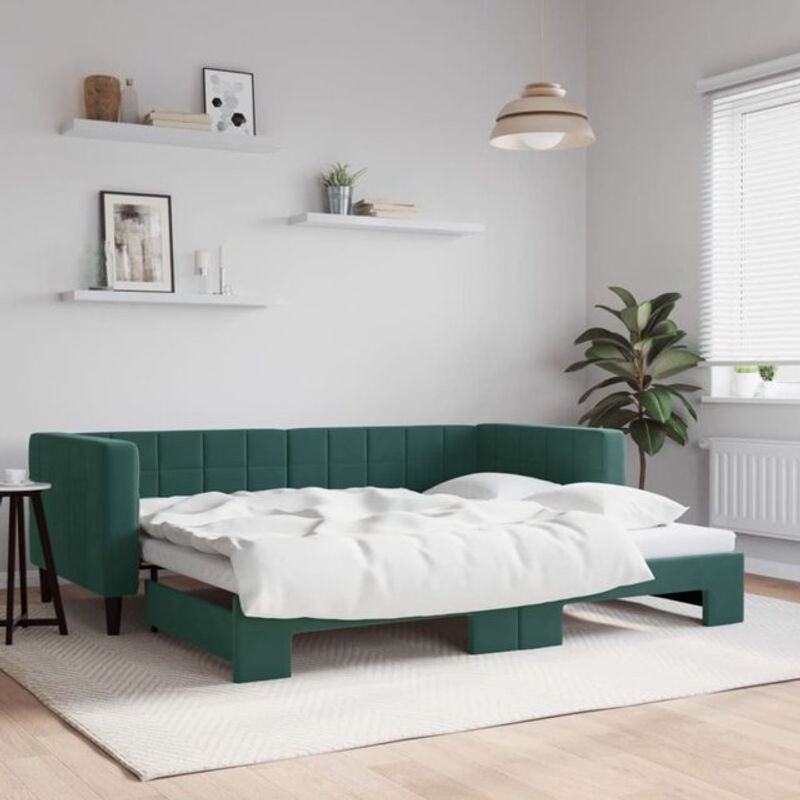 Ausziehbares Funktionsbett Vidaxl aus Samt und Metall in Grün, B/T/H: 200 x 90 x 68 cm - Bild 1