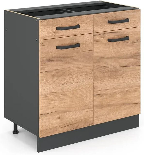 Vicco Küchenunterschrank R-Line in Eiche und Anthrazit mit Schubladen Breite: 80 cm, Höhe: 81,6 cm, Tiefe: 46 cm - Bild 2