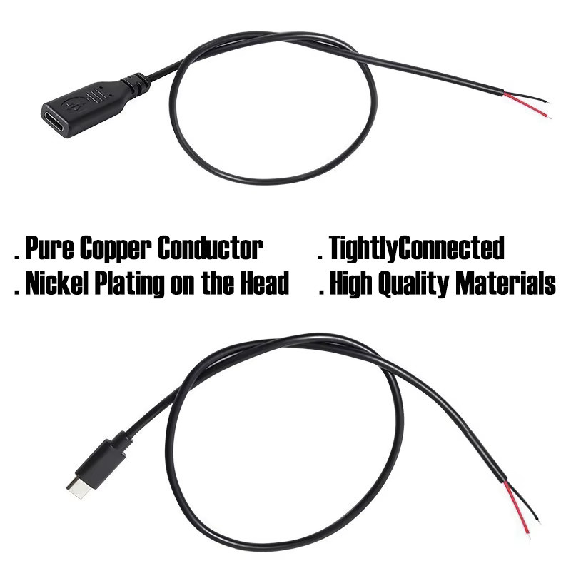 FRHY USB-C auf 2-Pin Blankkabel, 5V 3A, 24AWG, Schwarz, DIY-Datenkabel mit offenem Ende - Bild 2