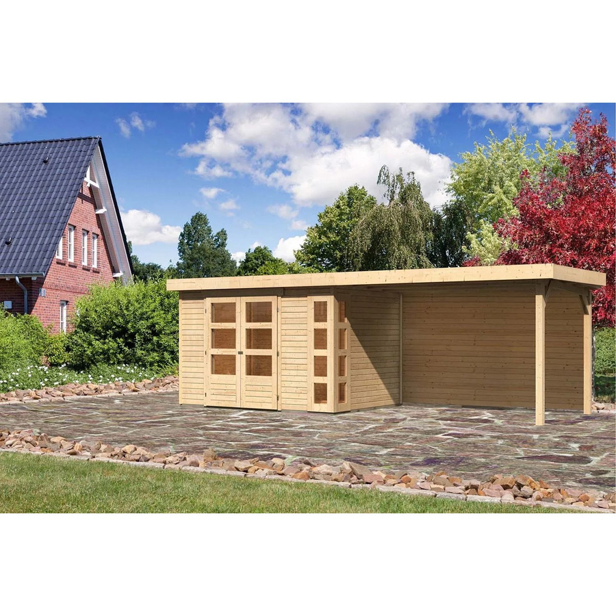 Karibu Holz-Gartenhaus Sölve mit Flachdach in Natur, Unbehandelt, B: 298 cm, T: 213 cm, H: 211 cm - Bild 2