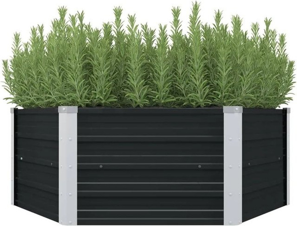 DELUKE NOA 6-eckiges Hochbeet aus verzinktem Stahl in Anthrazit, B/T/H: 129 x 129 x 45 cm