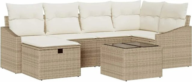 vidaXL Garten-Sofa-Set aus Polyrattan in Beige mit Kissen und integriertem Stauraum, 7-teilig - Bild 1