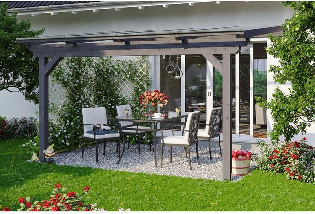 Skan Holz Terrassenüberdachung Ancona aus Leimholz mit Polycarbonat-Dach in Schiefergrau, B/T/H: 434 x 270 x 250 cm - Bild 1