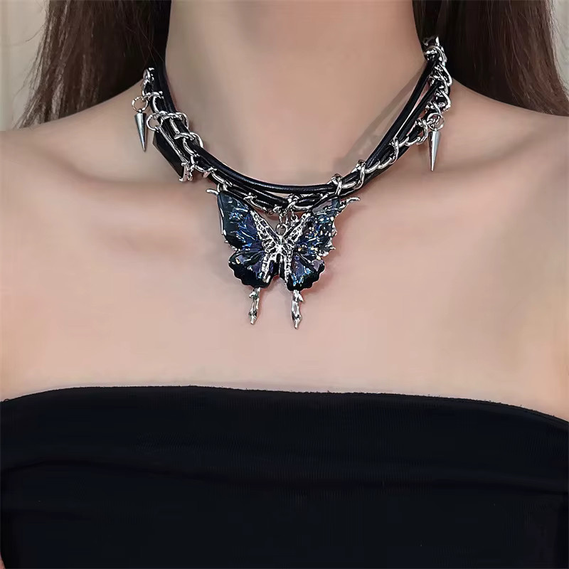 ZHUHE Halskette Schmetterling, Zirkonia, Silber, Gothic, Unisex - Bild 3