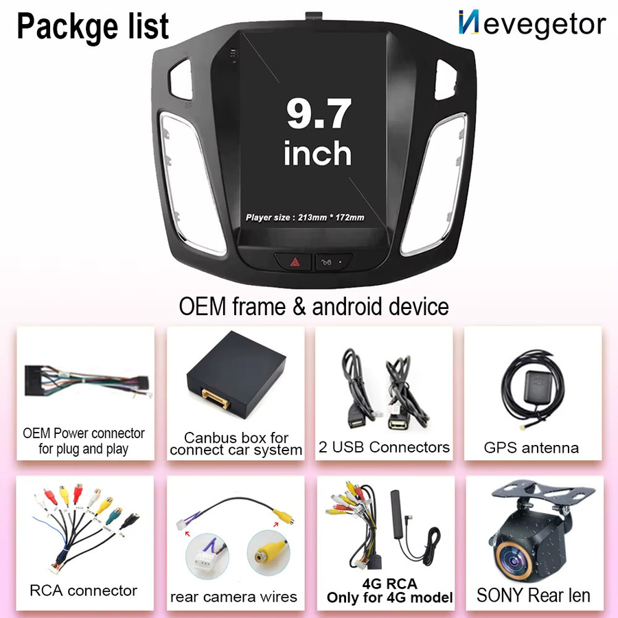 Nevegetor Android 15 Auto Radio für Ford Focus MK3 2011-2019 mit Multimedia Video Player, Navigation, GPS, Bluetooth und CarPlay, 2DIN, Schwarz - Bild 5