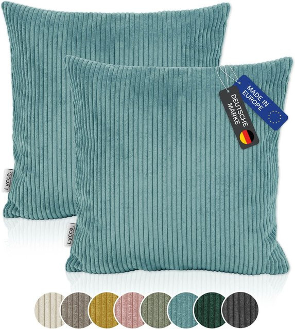 Lycce 2er Set Kissenbezüge aus Cordstoff in Blau, B/B: 50 x 50 cm - Bild 1