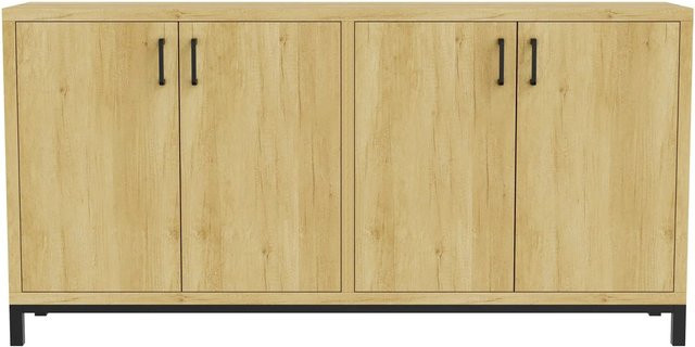 PXloue Sideboard-Küchenschrank mit 2 Türen und verstellbaren Einlegeböden, Buffetschrank für Küche und Wohnzimmer, Braun/Beige, B/H/T: 160 x 80 x 40 cm - Bild 1