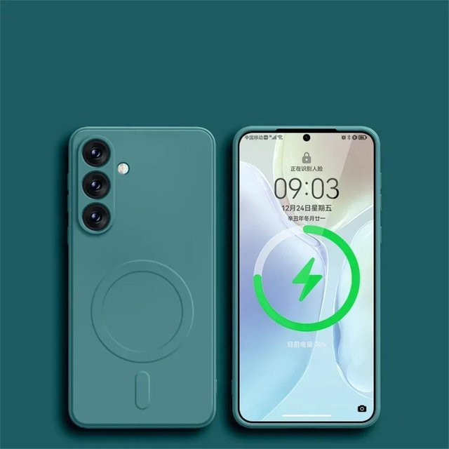 Original Flüssigsilikon Magnetische Hülle für Samsung Galaxy S25 S24 Ultra S23 S22 S21 mit MagSafe Funktion, Stoßfest, Farbe: Green - Bild 1