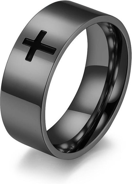 YIRAN Edelstahlring, Schwarz, Kreuz, Unisex - Bild 1
