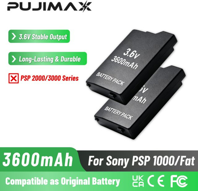 PUJIMAX Wiederaufladbarer Lithium-Ionen-Akku 3,6V 3600mAh in Schwarz für Sony PlayStation PSP-1000 und PSP1003 FAT - Bild 1