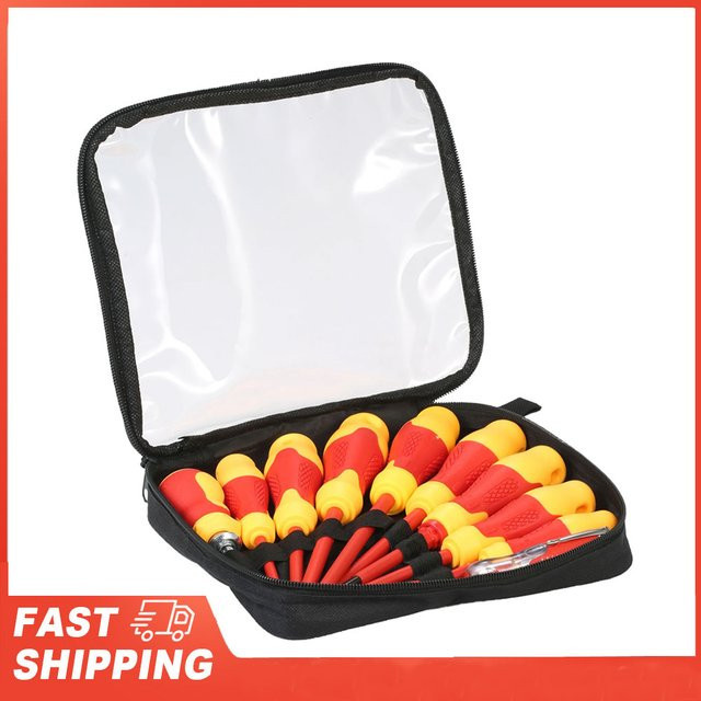 KKMOON 10-teiliges isoliertes Schraubendreher-Set mit magnetischen Schlitz- und Phillips-Bits für Elektriker in Gelb und Rot - Bild 1