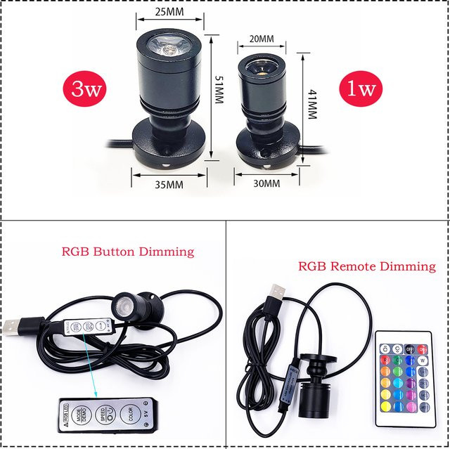 Ohlite RGB LED Mini-Deckenspot USB 5V dimmbar in Schwarz für Vitrinenbeleuchtung und Schmucklampen - Bild 1