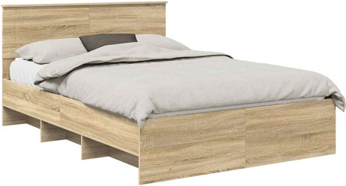 vidaXL Bettrahmen mit Kopfteil aus Holzwerkstoff in Sonoma-Eiche Natur, B/T/H: 150 x 200 cm - Bild 1