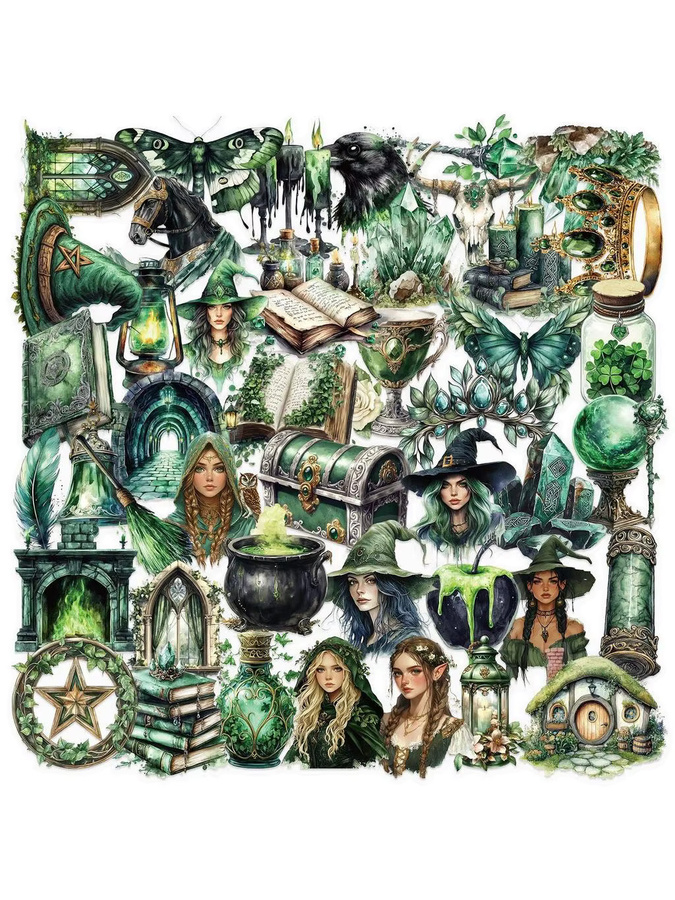 50 Stück transparente Wald-Hexe-Aufkleber von RecordingYourLife Store, wasserfeste PET-Sticker in Multicolor zur Dekoration von Scrapbook, Gitarre und Notebook - Bild 5
