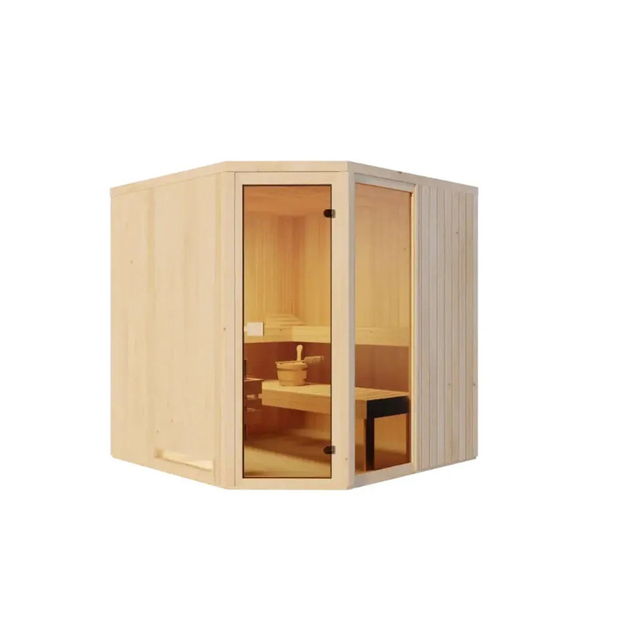 Finntherm Sauna Family aus Fichte in Naturbelassen, Farbe Beige/Braun, B/T/H: 194 x 199 x 194 cm - Bild 2