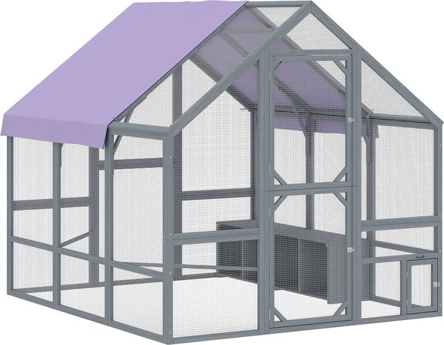 PawHut Hühnerstall Freilaufgehege aus Holz mit wetterfestem Tuch und Sicherheitsschloss, Dunkelgrau, B/T/H: 211 x 187 x 186 cm, geeignet für 8-10 Hühner mit 2 Nistkästen und 2 Sitzstangen - Bild 1