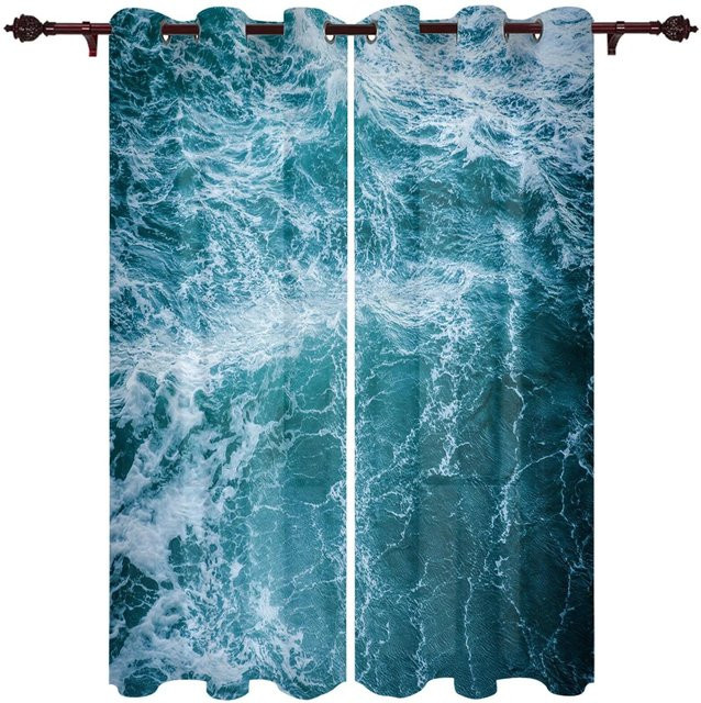 A Family Of Home Textiles Vorhang mit blauem Meerwasser-Wellenlandschaft-Print, moderne Jalousie für Wohnzimmer und Schlafzimmer, Breite: 135 cm, Höhe: 92 cm - Bild 1