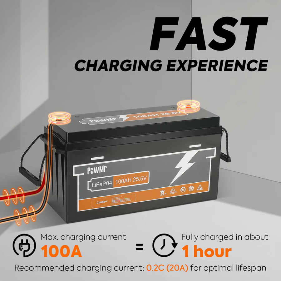 PowMr LiFePO4 Lithium-Eisenphosphat Batterie mit integriertem BMS für Solarstromspeicher, Wohnmobil und Boot, Farbe: Schwarz - Bild 4