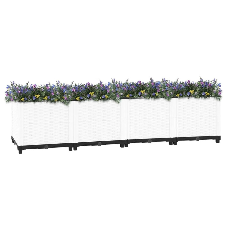 vidaXL Hochbeet in weißer Rattan-Optik aus Polypropylen, B/T/H: 160 x 40 x 38 cm - Bild 2