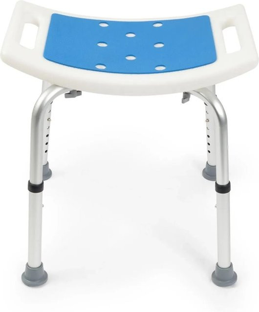 KARAT Duschhocker Noah höhenverstellbarer Duschstuhl in Weiß, Belastbarkeit bis 150 kg, rutschfest mit Gummifüßen und Drainage-Sitz, B/T/H: 44 x 49 x 54 cm - Bild 1