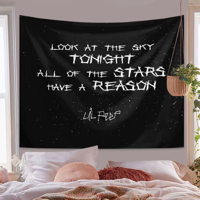 Moderner Wandteppich mit Typografie und abstraktem Design in Schwarz-Weiß für dein Schlafzimmer oder Jugendzimmer - Bild 5