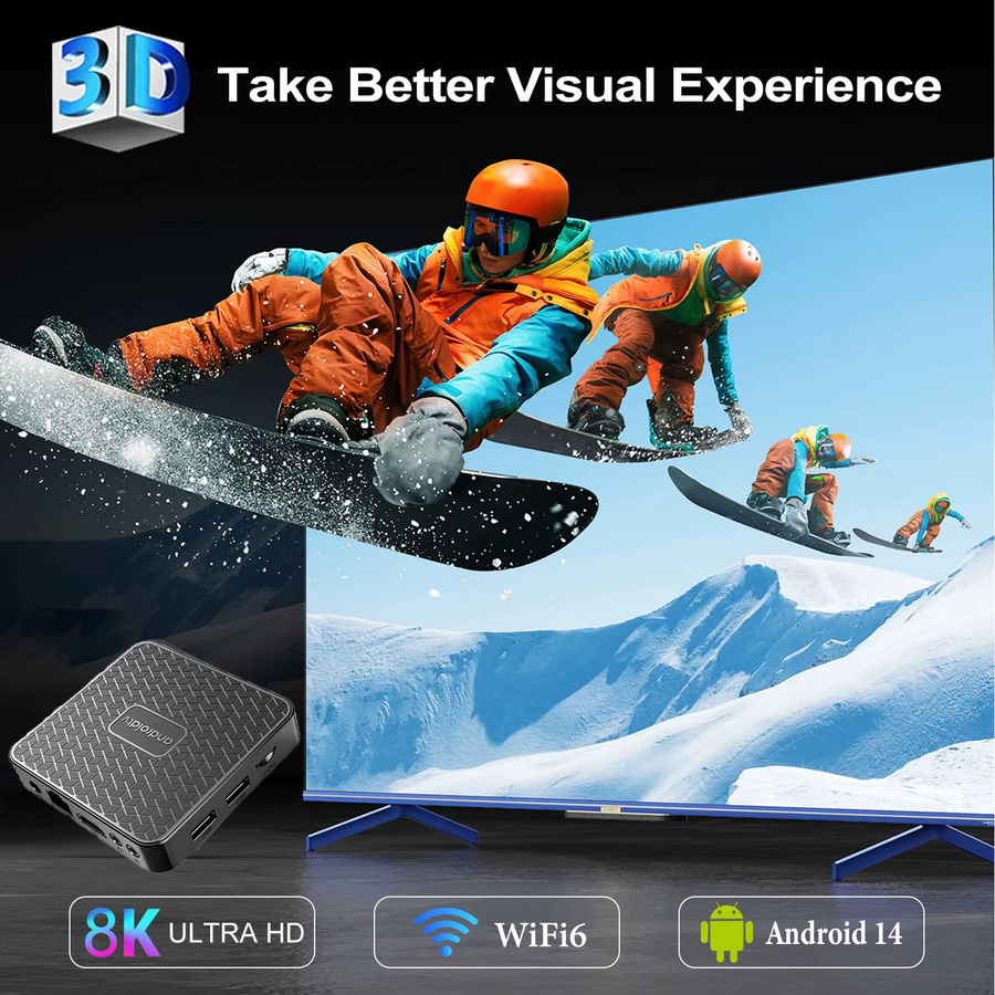 Android 14 Smart TV Box Rockchip RK3518 T8S Media Streamer mit 8K Video, Wifi6, Bluetooth 5.4 und Google Assistant in Schwarz - Bild 3