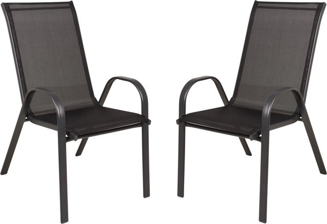 DELUKE Gartenstuhl 2er Set ILSE Stapelstühle aus Kunststoff in Schwarz, wetterfeste Outdoor Essstühle mit Armlehnen - Bild 1
